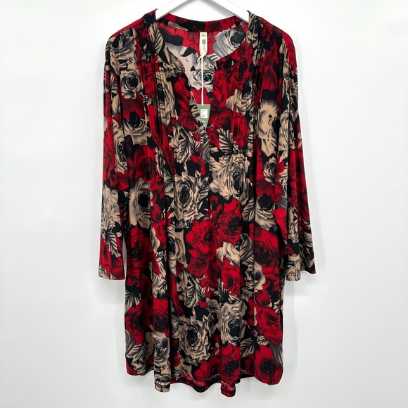 la cera Tops - La Cera Tunic Top‎ Shirt 3X Stretch Floral Bloomcore Festival Witchy Grunge New